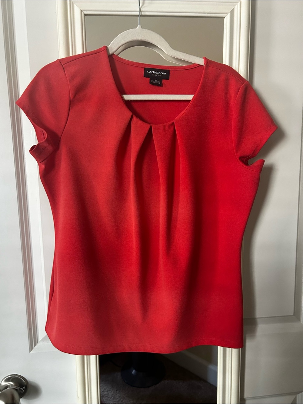 Liz Claiborne Orange Pleated Cap-Sleeve Blouse